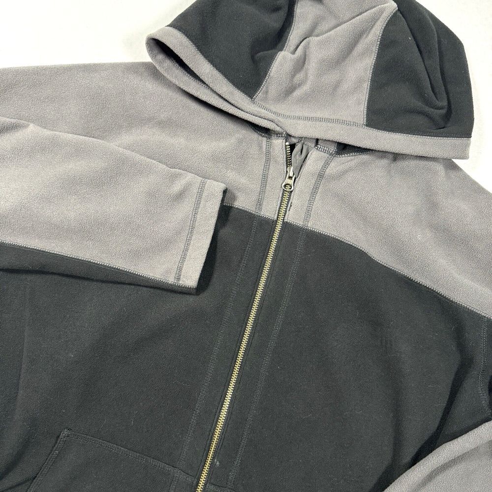 REI Full Zip Hooded Fleece Jacket Men's Large Black‎ Gray Outdoors Lightweight